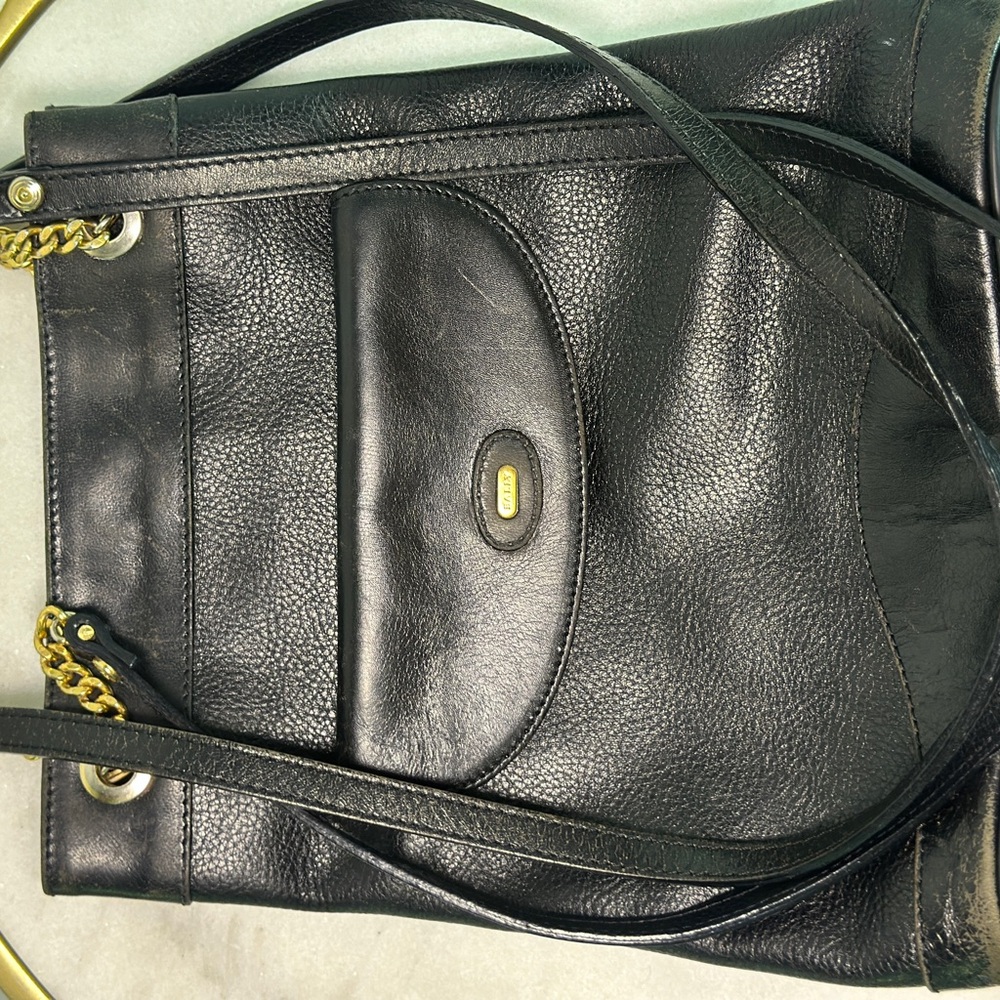 Vintage Bally Pebble Leather Bucket Shoulder Bag Gold Chain Front Flap Pocket - Picture 3 of 8